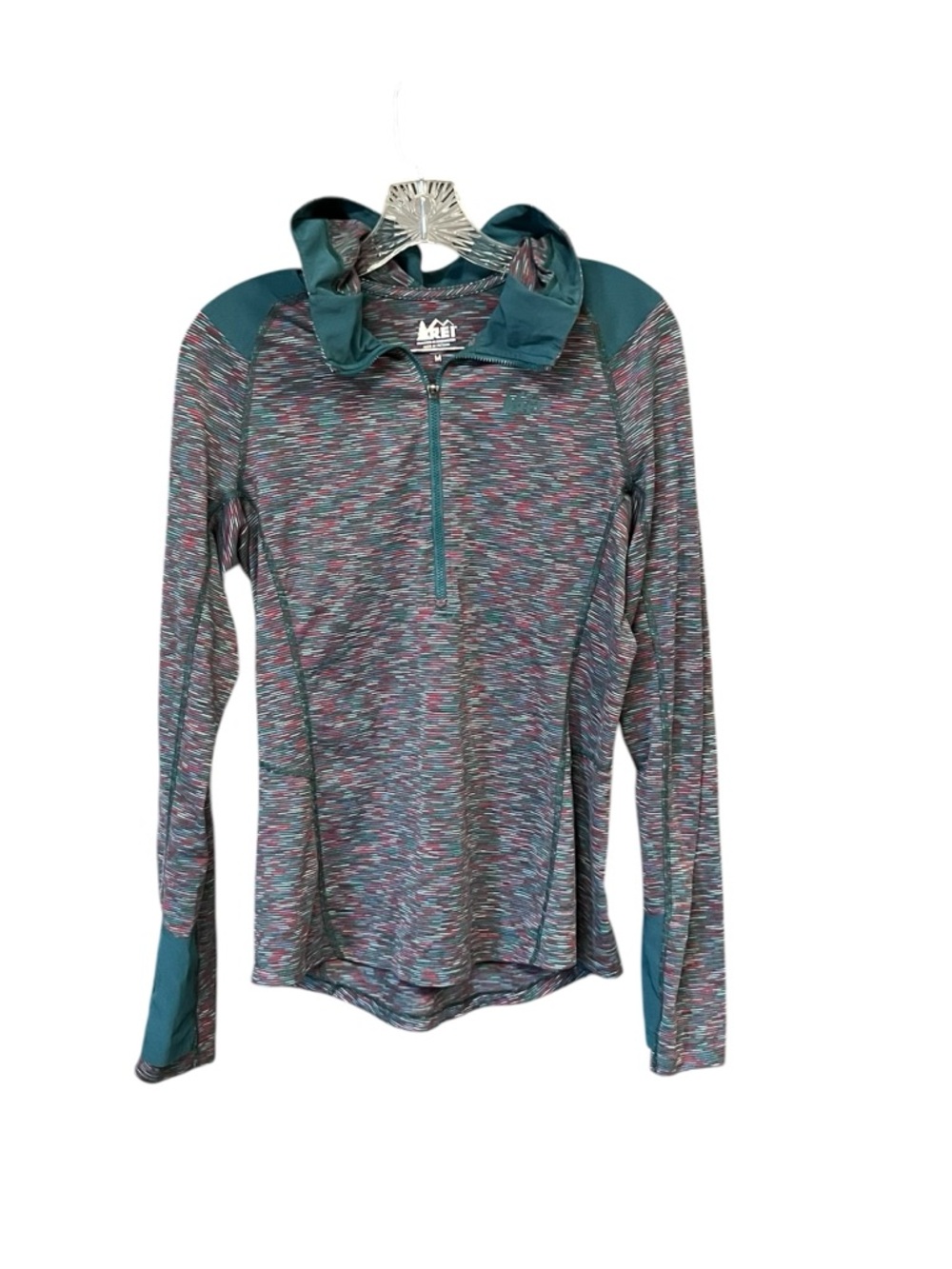 REI Women’s Hooded 1/4 Zip Performance Pullover Teal Multi Size M - Picture 9 of 9